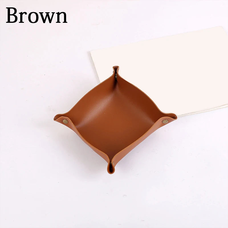 Nordic Style PU-Leder Ablageschale – Faltbarer Desktop Organizer für Schlüssel, Schmuck & Kosmetik | Quadratische Aufbewahrungsbox