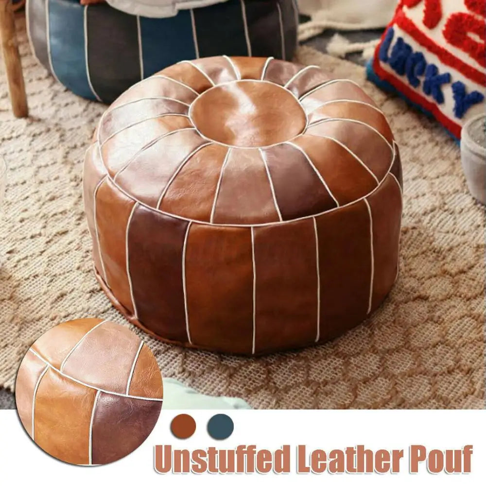 Pouf en cuir PU marokkanischer avec autocollants – Grand repose-pieds et coussin 50 × 35 cm, non tissé, fabriqué à la main 