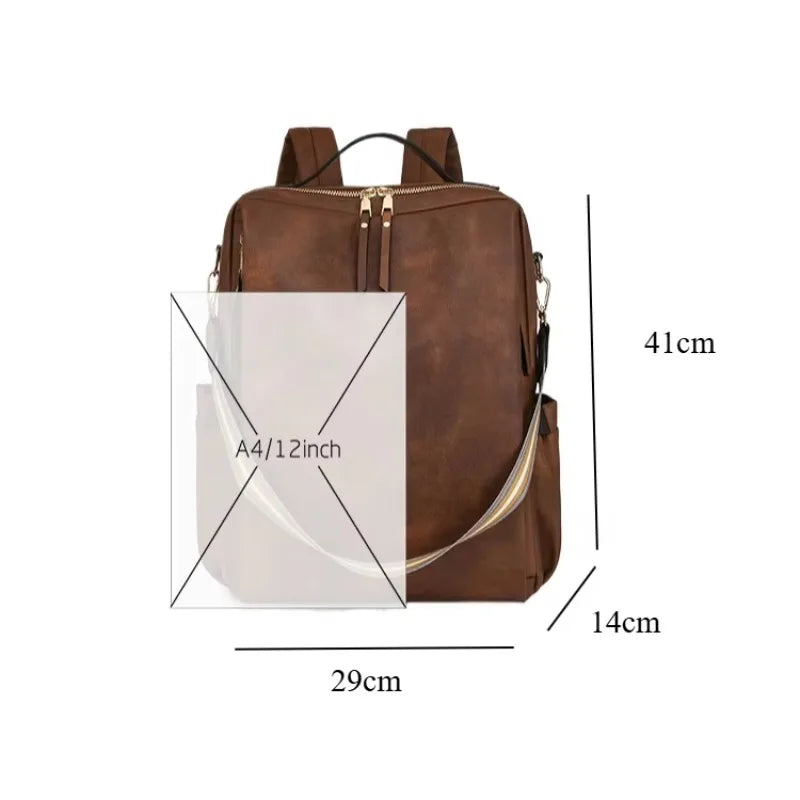 Großer Damen Laptop Rucksack aus PU-Leder – Wasserfester Anti-Diebstahl Retro Rucksack für Reise, Universität & Alltag (36–55 L)