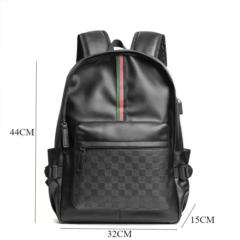ETONWEAG Luxus Herren Rucksack – Gestreifter PU Leder Laptop Rucksack mit großer Kapazität (15,5 Zoll)
