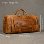 MAHEU Große Leder Reisetasche für Herren – Vintage Weekender aus echtem Crazy Horse Rindsleder, handgefertigte Duffle Bag 58 cm