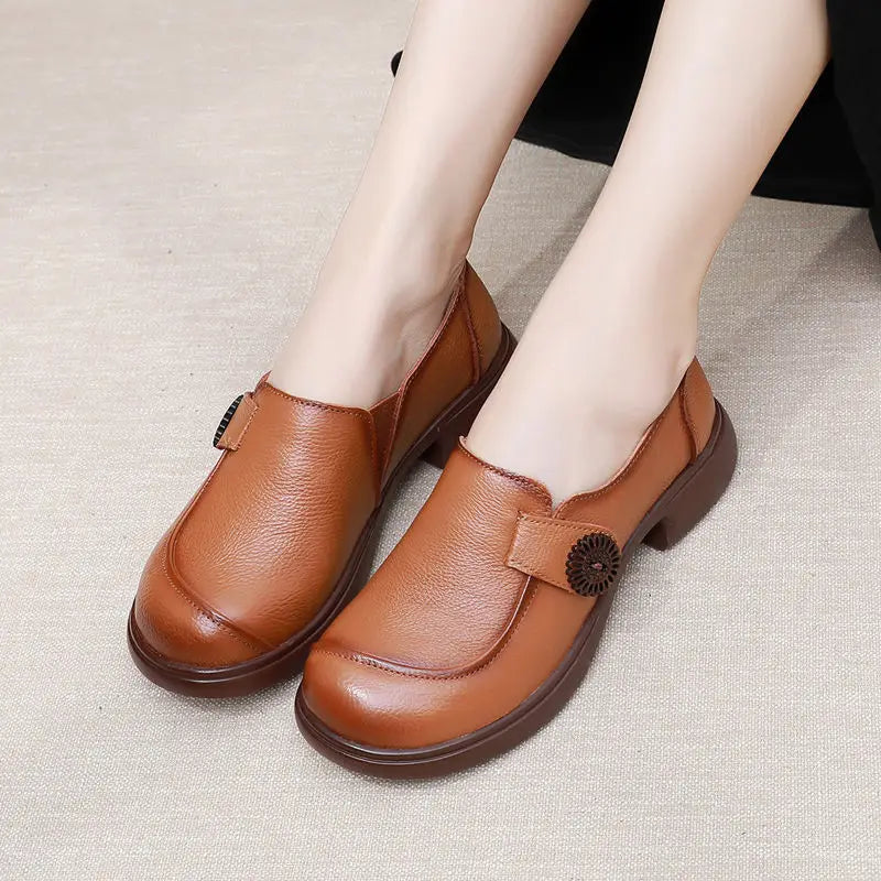 feerldi Damen Leder Flats WB-06K – Mocassins élégants à enfiler, mocassins confortables avec petits talons, chaussures plates grises