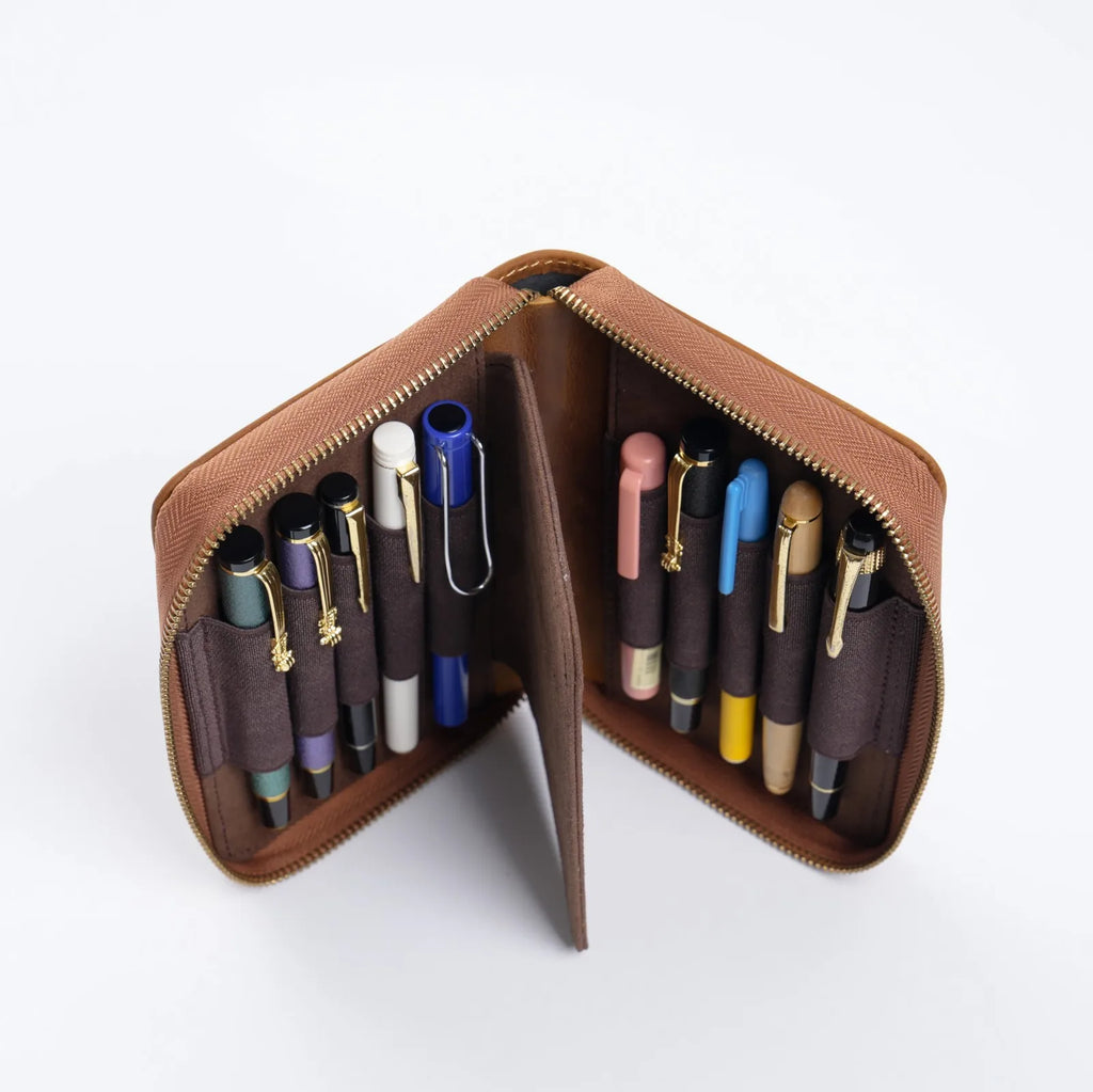 Echte Leder Füllfederhalter-Mappe mit Reißverschluss – Stifteetui mit 10 Fächern & großer Kapazität für Büro & Schule