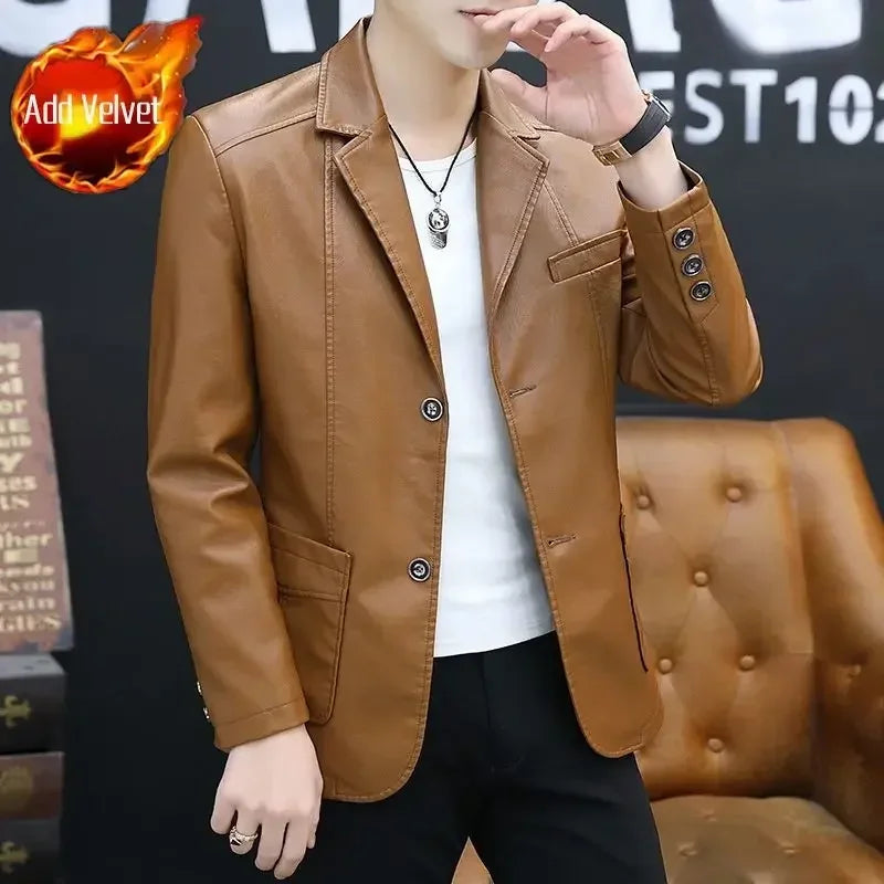 Herren Lederblazer im Korean Style – Eleganter Frühlings- & Herbstblazer für modebewusste Gentlemen