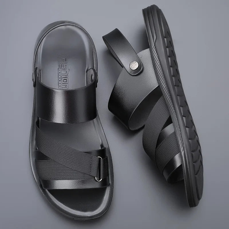 Herren Leder Slipper Sommer 2025 – Modische Slides mit Komfort-Sohle, Leichte Beach Sandalen für Alltag & Freizeit