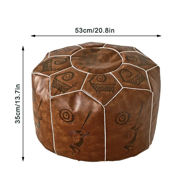 Handgefertigter marokkanischer Leder Pouf – Luxus Puff &amp; Fußhocker aus echtem Ziegenleder, ungefüllt (53 × 35 cm) 