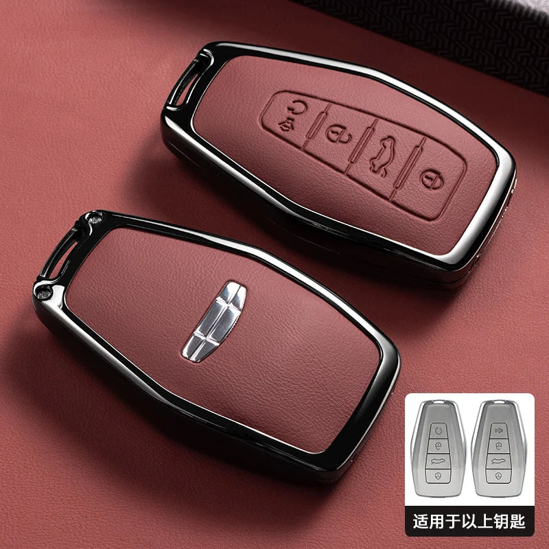 Zinklegierung & Leder Autoschlüssel Hülle mit Kette – Premium Key Case Cover für Geely & Proton Modelle