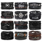 Punk Leder Wickelarmband mit Gitarren- & Unendlichkeits-Symbol – Geflochtenes Vintage Armband mit Holzperlen, Ethno Tribal Wristband für Damen & Herren