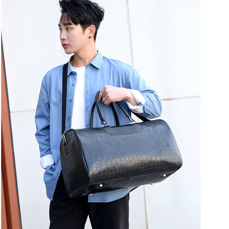 Herren Gym Bag aus PU-Leder mit Python-Muster – Fitness-, Reise- & Duffle-Tasche für Sport, Business und Freizeit