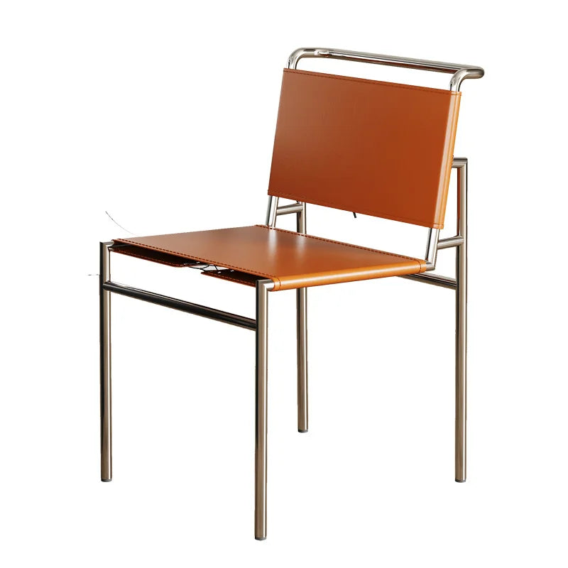 Nordischer Design-Esszimmerstuhl aus braunem Lederlook & Edelstahl – Moderner Luxus-Dining Chair für Küche & Esszimmer