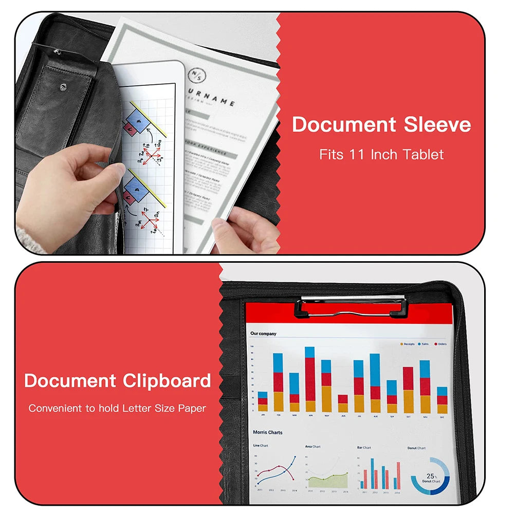 Multifunktionale A4 Konferenzmappe aus PU Leder – Business Dokumentenmappe mit Reißverschluss &amp; Organizer 