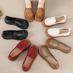 feerldi Damen Leder Flats WB-308K – Retro Slip-On Loafers, Weiche, Anti-Rutsch Mokassins, Elegante grüne Flats für Alltag & Büro