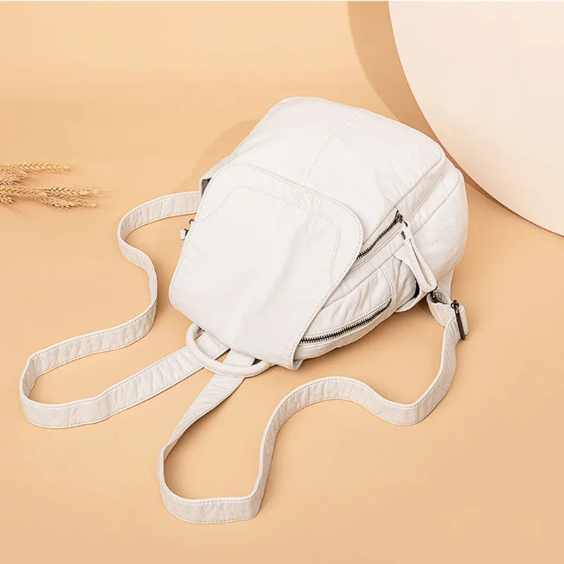 MOTAORA Damen Rucksack Weiß - Mochila de cuero de PU lavada más pequeña para escuela, todos los días y viajes 