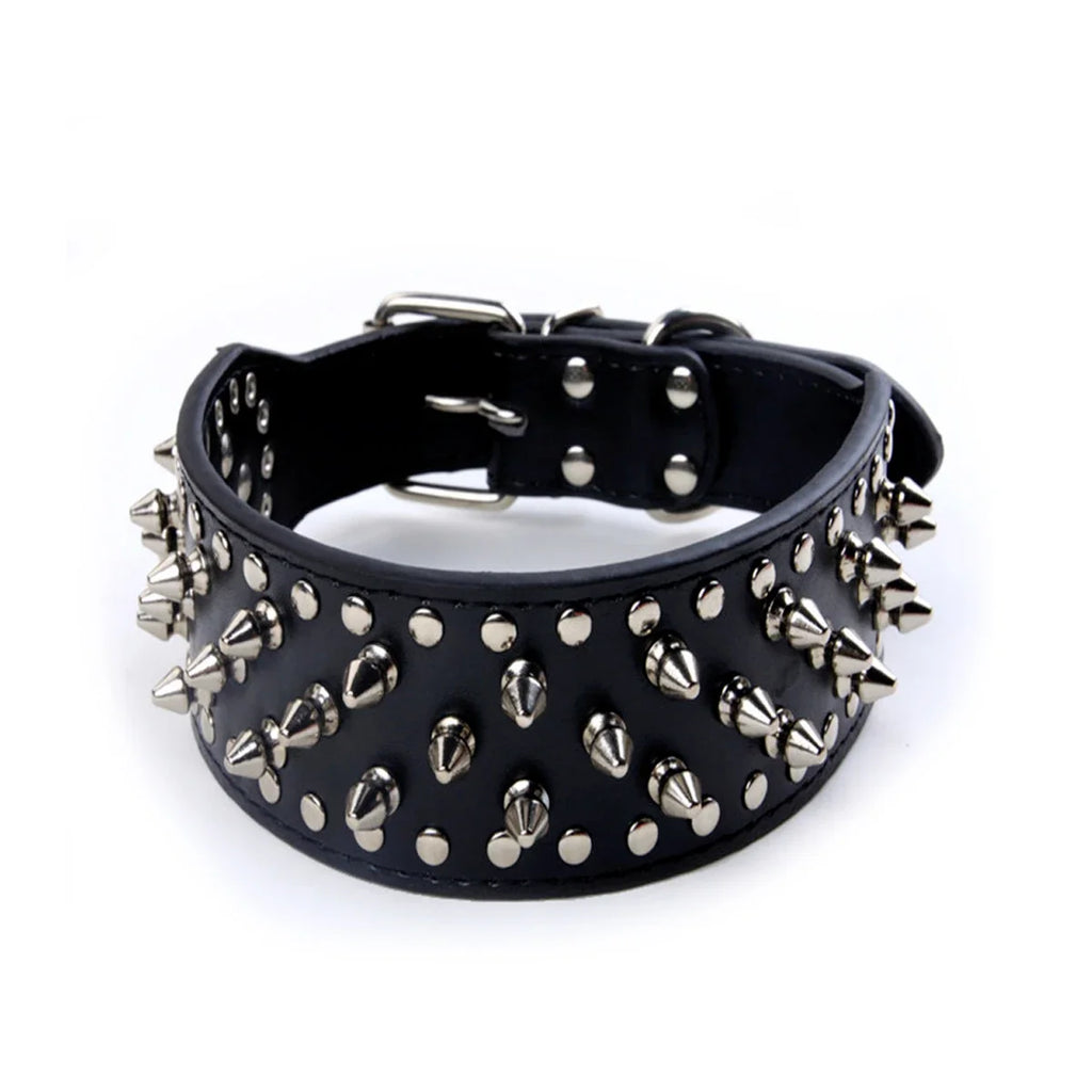 Totenkopf Spikes Leder Hundehalsband – Nieten & Stacheln, verstellbar, Anti-Biss Halsband für mittelgroße & große Hunde