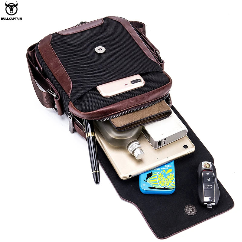 BULLCAPTAIN Herren Leder Messenger Bag – Casual & Business Crossbody Bag aus Echtem Leder