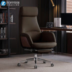 Ergonomischer Bürostuhl aus Rindsleder – Schwarzer Executive Drehstuhl mit Liegefunktion, Fußstütze &amp; Armlehnen