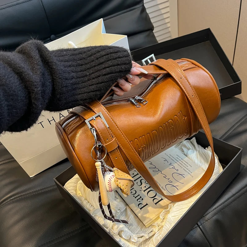 Moods Boutique Damen Zylinder-Schultertasche – Multifunktionale Luxus-Handtasche 2024 mit Anhänger 