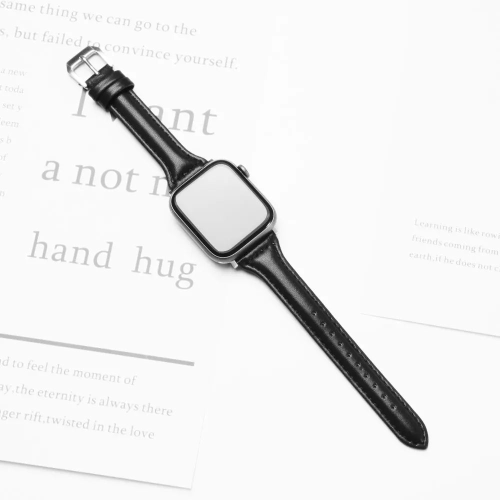 Schmales Lederarmband für Apple Watch – Elegantes Slim Leather Strap für Damen 38–45 mm & Ultra 49 mm mit Metallschließe