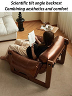 Luxuriöser Leder-Loungechair für Wohnzimmer – Moderner Einzelsessel mit Armlehnen, Komfort-Relaxsessel im minimalistischen Design