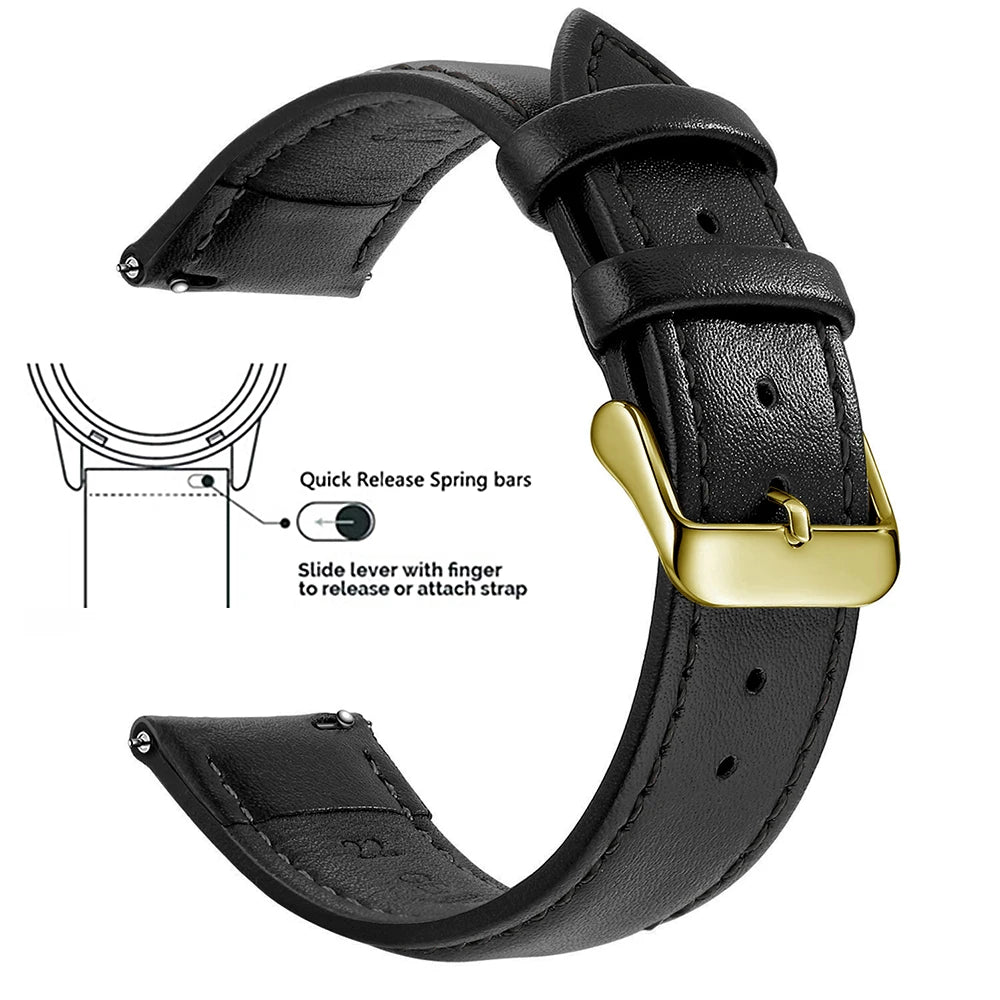 Top-Grain Leder Uhrenarmband mit Quick Release – Echtes Rindsleder Watchband 12–24 mm für Herren & Damen, Smartwatch & klassische Uhren