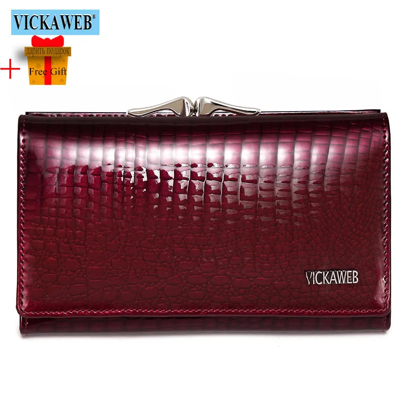 VICKAWEB Damen Geldbörse aus echtem Leder – Kleine Fashion Wallet mit Alligator-Prägung, Reißverschluss &amp; Druckknopf