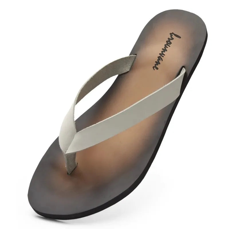 ZXQ Herren Luxus Leder Flip-Flops – Echtes Rindsleder, Sommer Beach Sandalen, Stilvolle Casual Slipper für Männer