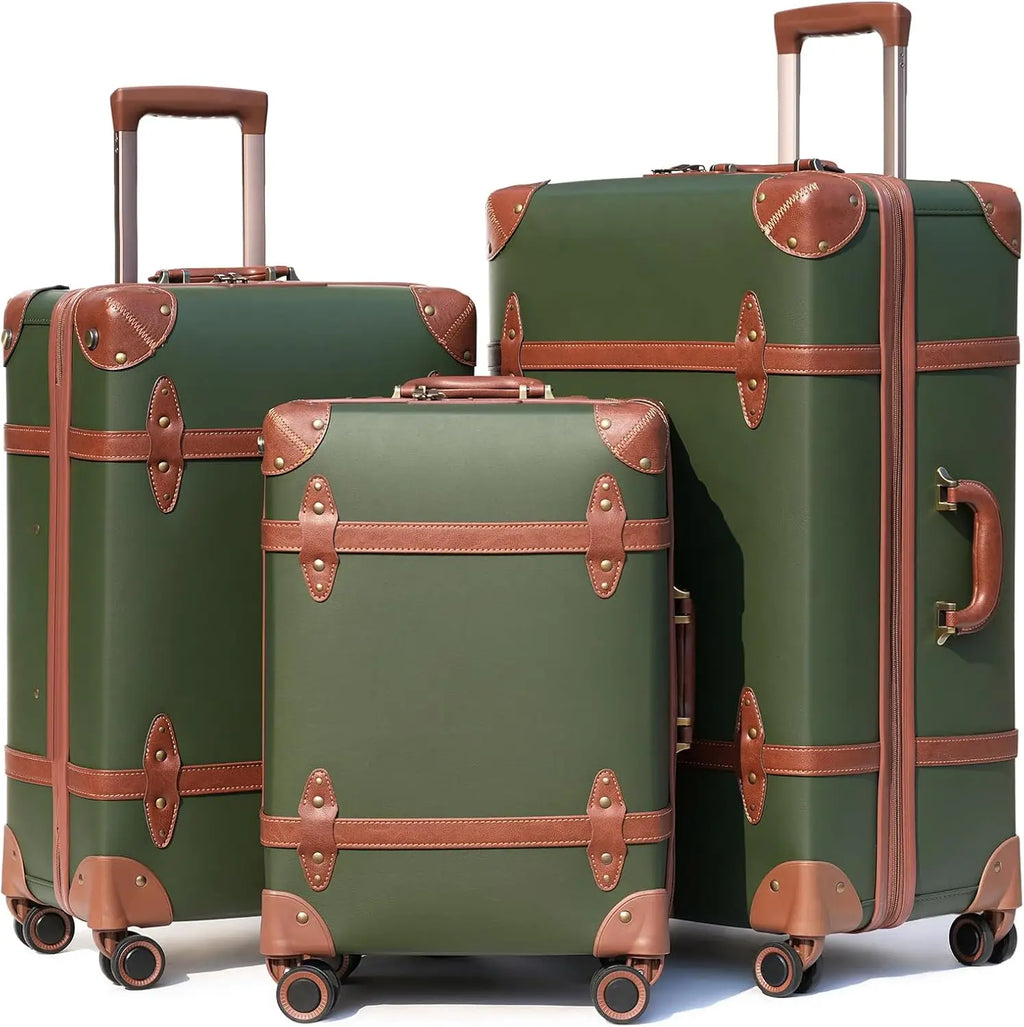 Urecity 3-teiliges Vintage PU-Leder Rolling Luggage Set – 20/24/28 Zoll Trolley Koffer mit Handtasche für Damen & Herren