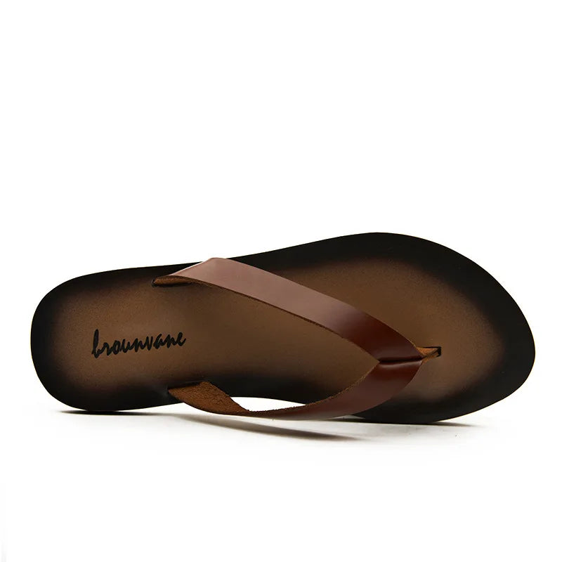 ZXQ Herren Luxus Leder Flip-Flops – Echtes Rindsleder, Sommer Beach Sandalen, Stilvolle Casual Slipper für Männer