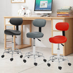 Höhenverstellbarer Dreh-Barhocker mit Rückenlehne – PU Leder Sattelhocker auf Rollen, belastbar hasta 150 kg, en Schwarz, Rot o Grau 