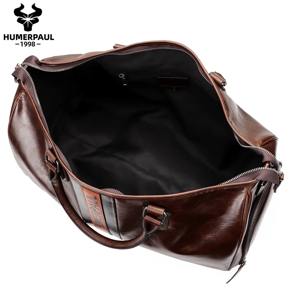 HUMERPAUL Sac de week-end en cuir pour hommes – Grand sac de voyage vintage avec pochette de transport pour les voyages d'affaires et les voyages