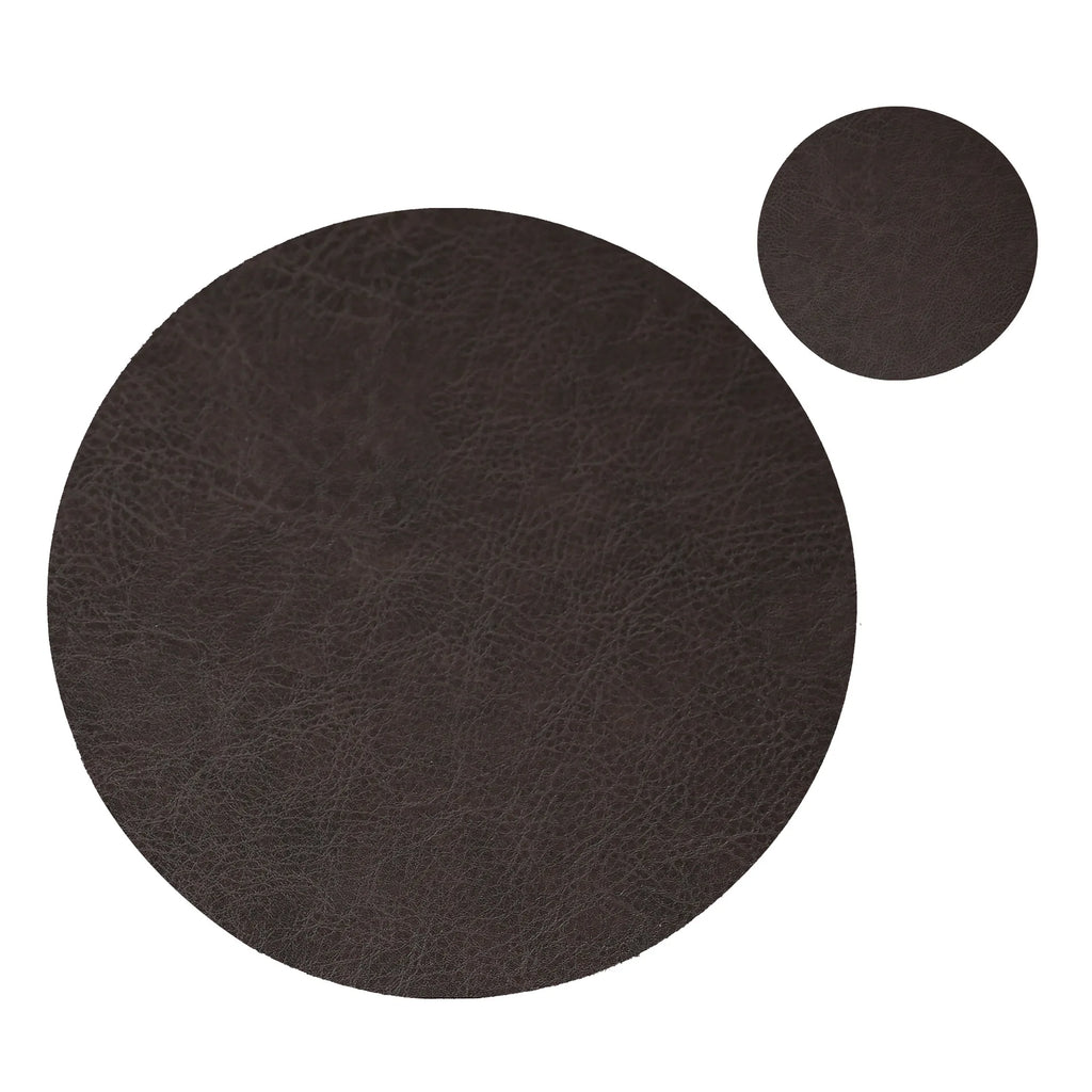 Runde PU-Leder Tischsets in gewaschener Cowhide-Optik – Elegante Platzmatten mit Untersetzer für Esstisch, Küche & Party (1/4/6/10 Sets)