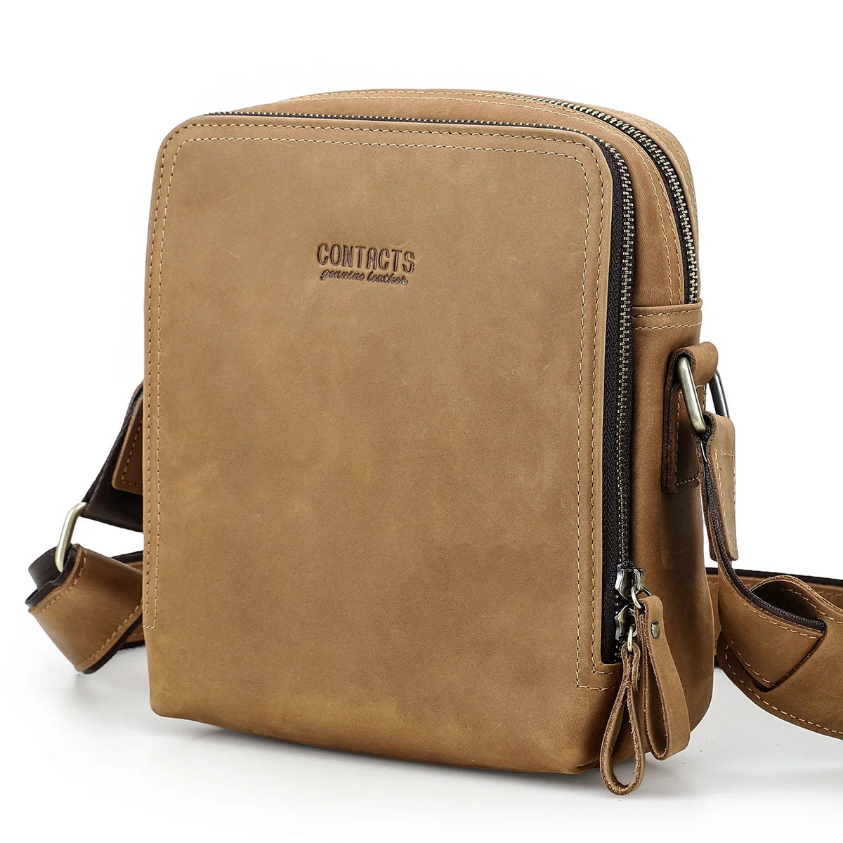 CONTACT'S Herren Leder Messenger Bag – Vintage Crossbody Tasche para iPad Mini y Schultertasche aus echtem Leder