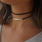 Collier ras du cou double plus haut avec anneaux métalliques – Collier noir pour femmes de style bohème pour femmes 