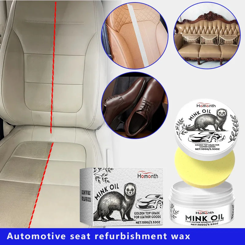 Leder Reparatur- &amp; Füllcreme 100 g – Aufbereitungswachs für Autositze, PU-Leder &amp; Ledersofas inkl. Schwamm