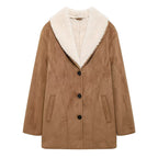 Chaqueta de cuero sintética reversible para mujer con lana de lana – Chaqueta estilo streetwear con chaqueta reversible y botones para hierbas e invierno 