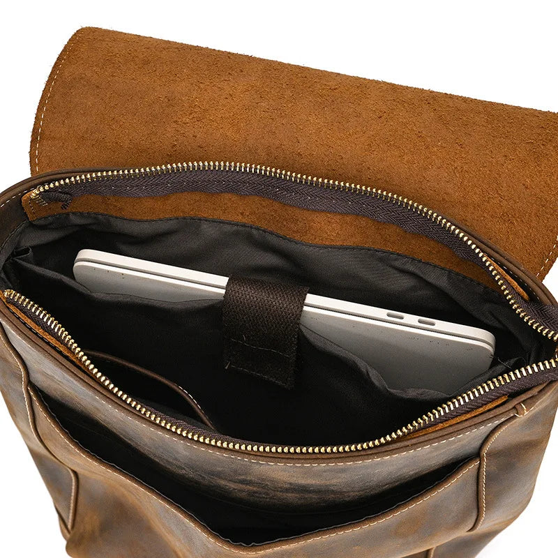 WANTING Echtleder Rucksack Unisex – Großer Anti-Diebstahl Reise- & Schulrucksack aus Crazy Horse Rindsleder