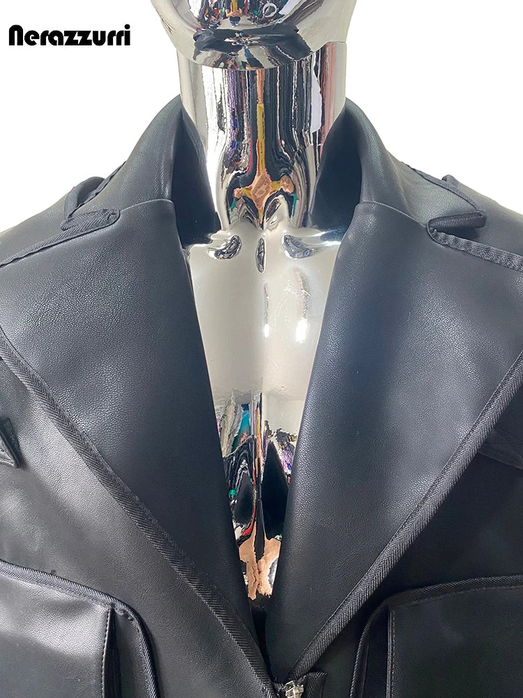 Nerazzurri Herren PU-Lederjacke kurz – Coole Emo & Streetstyle Blazer-Jacke mit Reißverschluss und 3D-Taschen für Frühling & Herbst