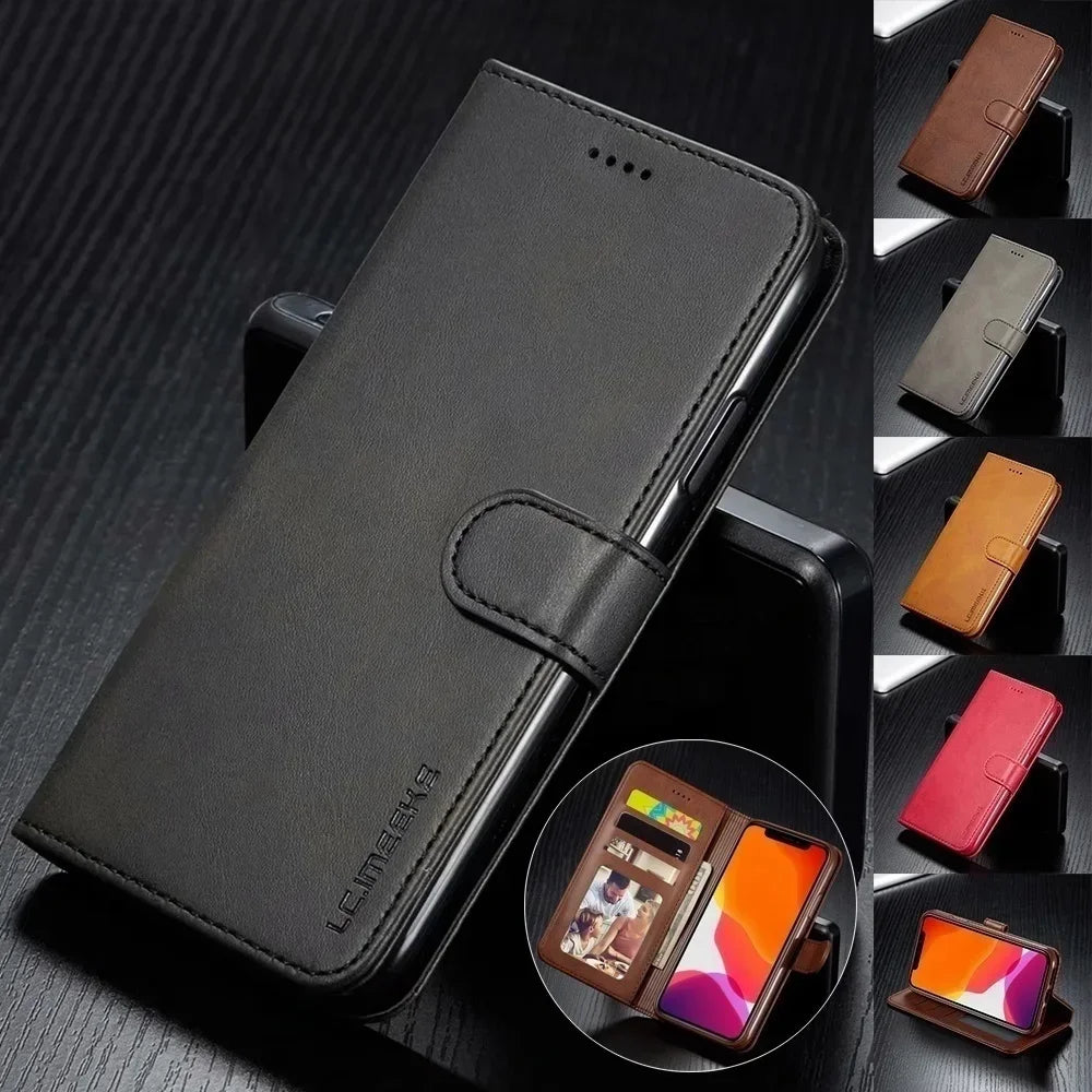 Luxus Leder Wallet Case für iPhone – Flip Cover mit Kartenfächern & Standfunktion für iPhone 5S bis iPhone 17 Pro Max