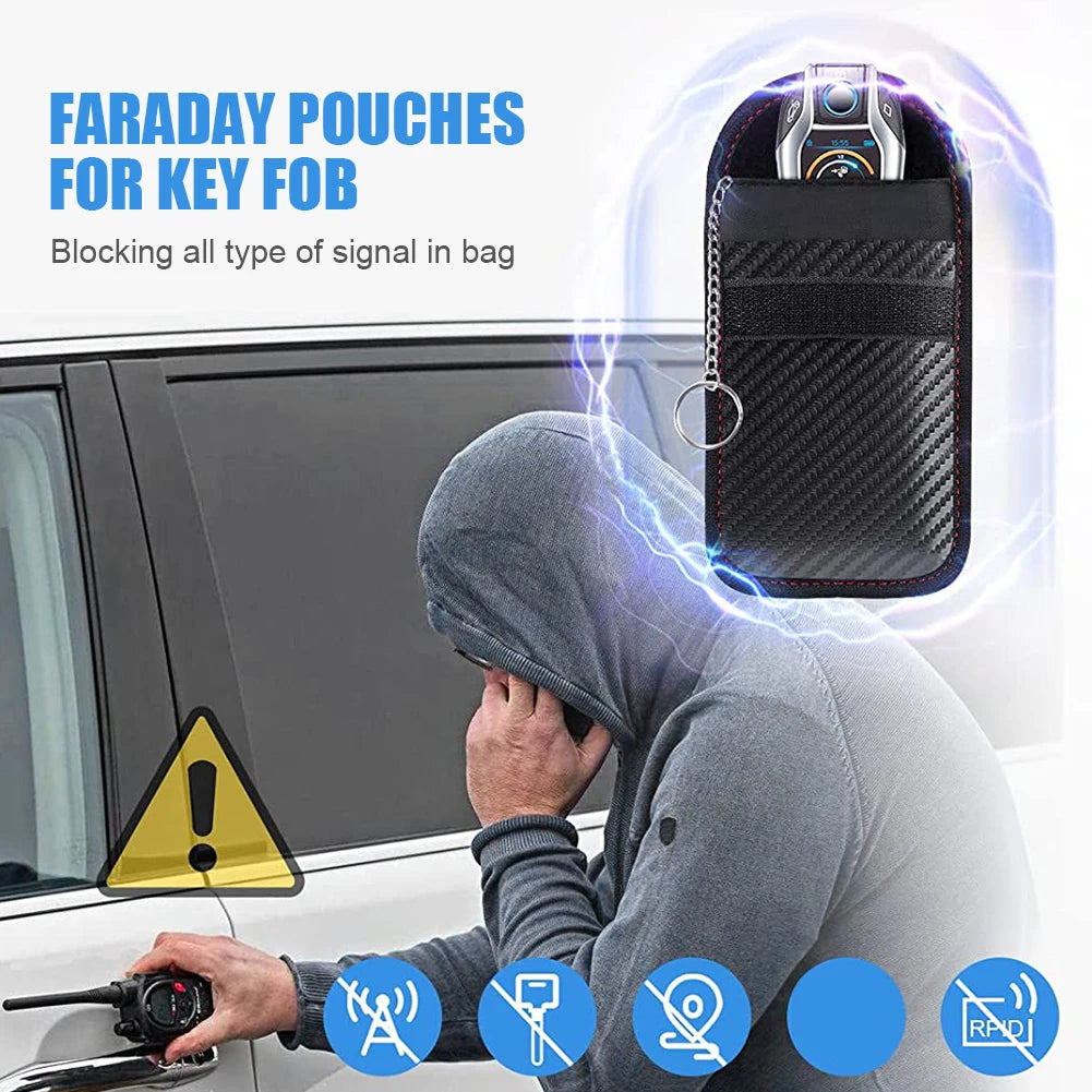 2er Set Faraday Autoschlüssel Signalblocker – RFID & Keyless Schutzetui aus PU-Leder mit Carbon-Optik (Anti-Diebstahl)