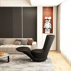 Moderner drehbarer Ledersessel in Schwarz – Übergroßer Relax-Wohnzimmerstuhl mit Armlehnen, lujoso sillón de diseño nórdico