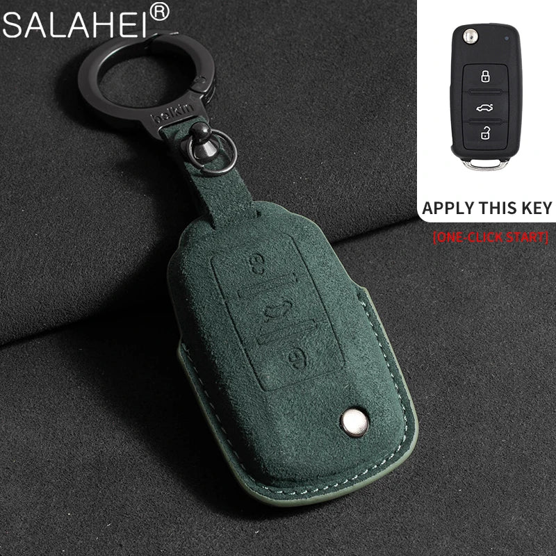 Wildleder Autoschlüssel Hülle für VW, Skoda & SEAT – Premium Key Case Cover für Passat B8, Tiguan MK2, Golf 8, Octavia A7/A8 & Leon MK4