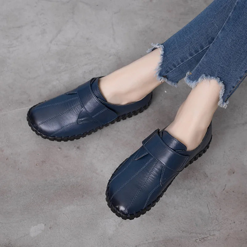 feerldi Damen Loafers Flats – Handgefertigte Lederschuhe, Slip-On, runde Zehen, bequeme Alltags- und Arbeitsschuhe für Frauen