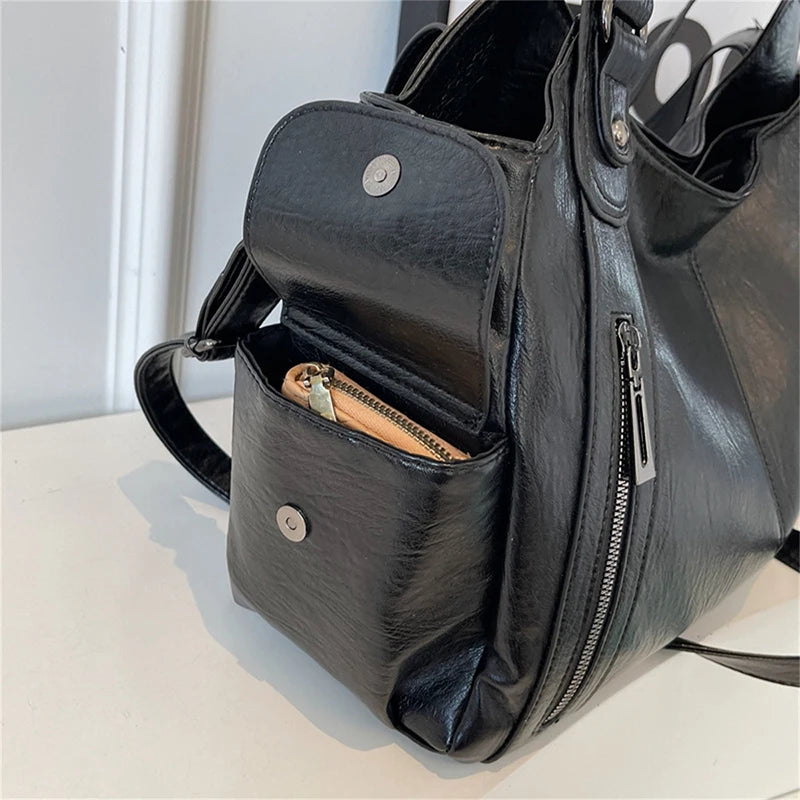 Yogodlns PU-Leder Schultertasche – Weiche Crossbody Bag mit Kontrastfarben für Damen, Modische Handtasche für Alltag & Freizeit