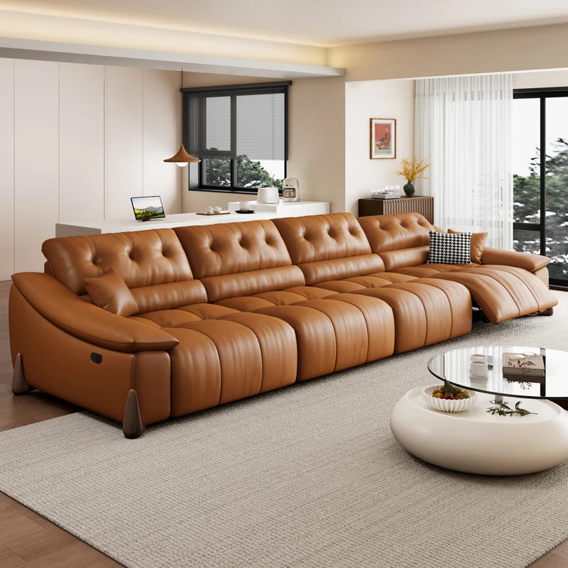 Elektrisches italienisches Multifunktions-Ledersofa – Minimalistisches Designer Schlafsofa aus Rindsleder, hochwertiges Relax-Sofa für Wohnzimmer