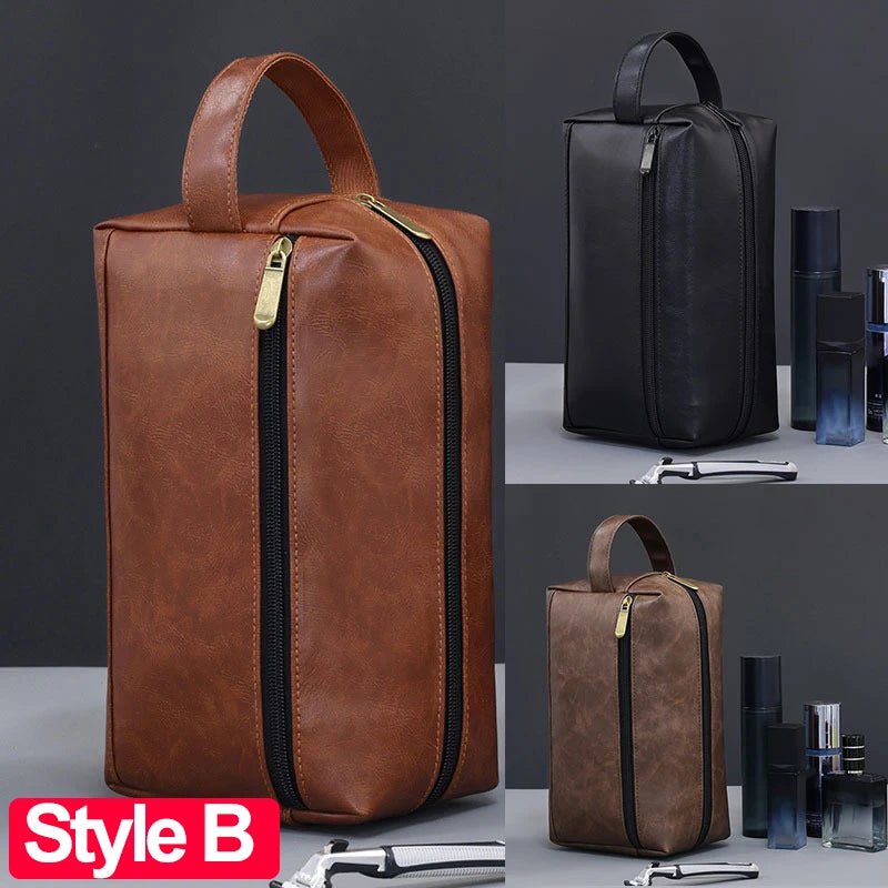 Business Reise Kulturbeutel aus PU-Leder – Wasserdichte Wasch- &amp; Rasieretasche für Damen &amp; Herren, kompakter Toiletry Organizer 