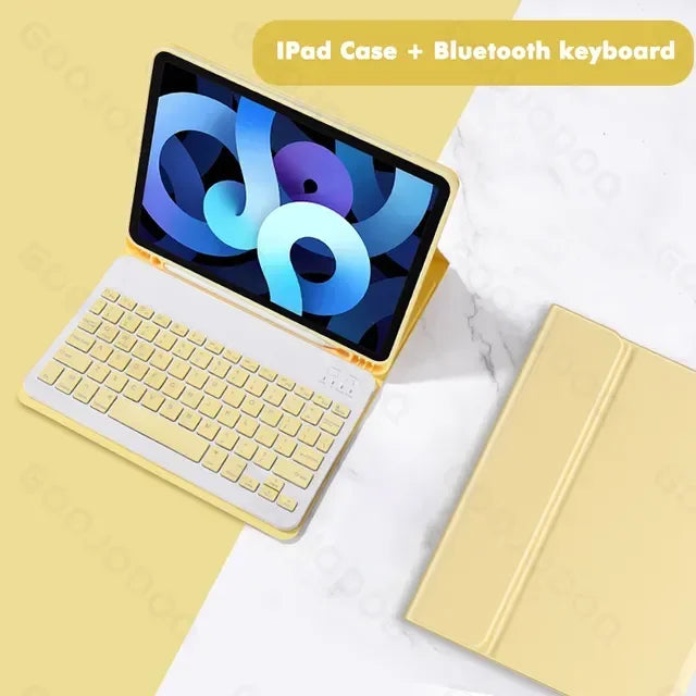 Bunte Bluetooth Tastatur Hülle für iPad 10.2, iPad 7/8/9/10, iPad Pro 11, iPad Air 4 & 5, iPad mini 5 & 6 – Magnetisches Leder Stand Case mit Keyboard