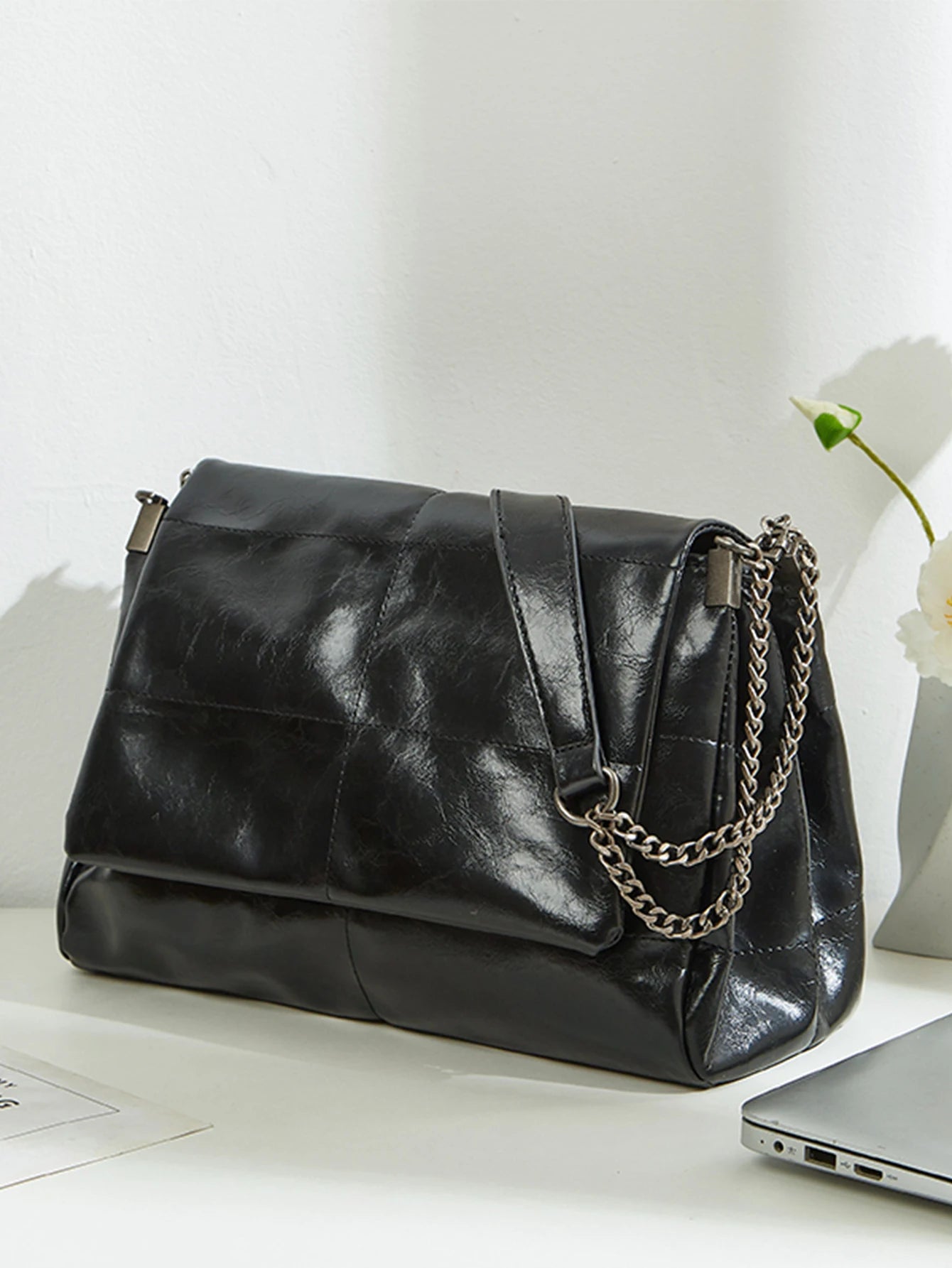 Damen Chain Tote Bag 2024 – Große Kapazität Schultertasche aus PU-Leder, Elegante Single Shoulder Underarm Bag für Frühling/Sommer