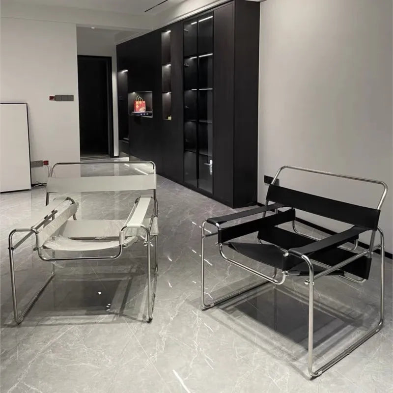 MOMO Lazy Sofa Chair aus Sattelleder – Skandinavischer Lounge- & Einzelsessel mit Edelstahlgestell und Armlehnen