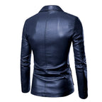 Veste en cuir PU pour hommes avec revers – Veste Smart-Casual Slim Fit en noir et bleu pour les affaires, les fêtes et les herbes
