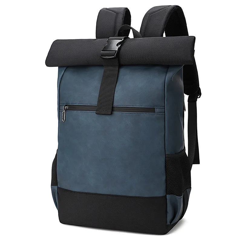 Rolltop Laptop Rucksack aus wasserfestem PU-Leder – Leichter Business & Reiserucksack mit USB-Funktion für Damen & Herren (15,6 Zoll)